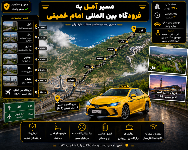 تاکسی فرودگاهی مبدا آمل به فرودگاه بین المللی امام خمینی